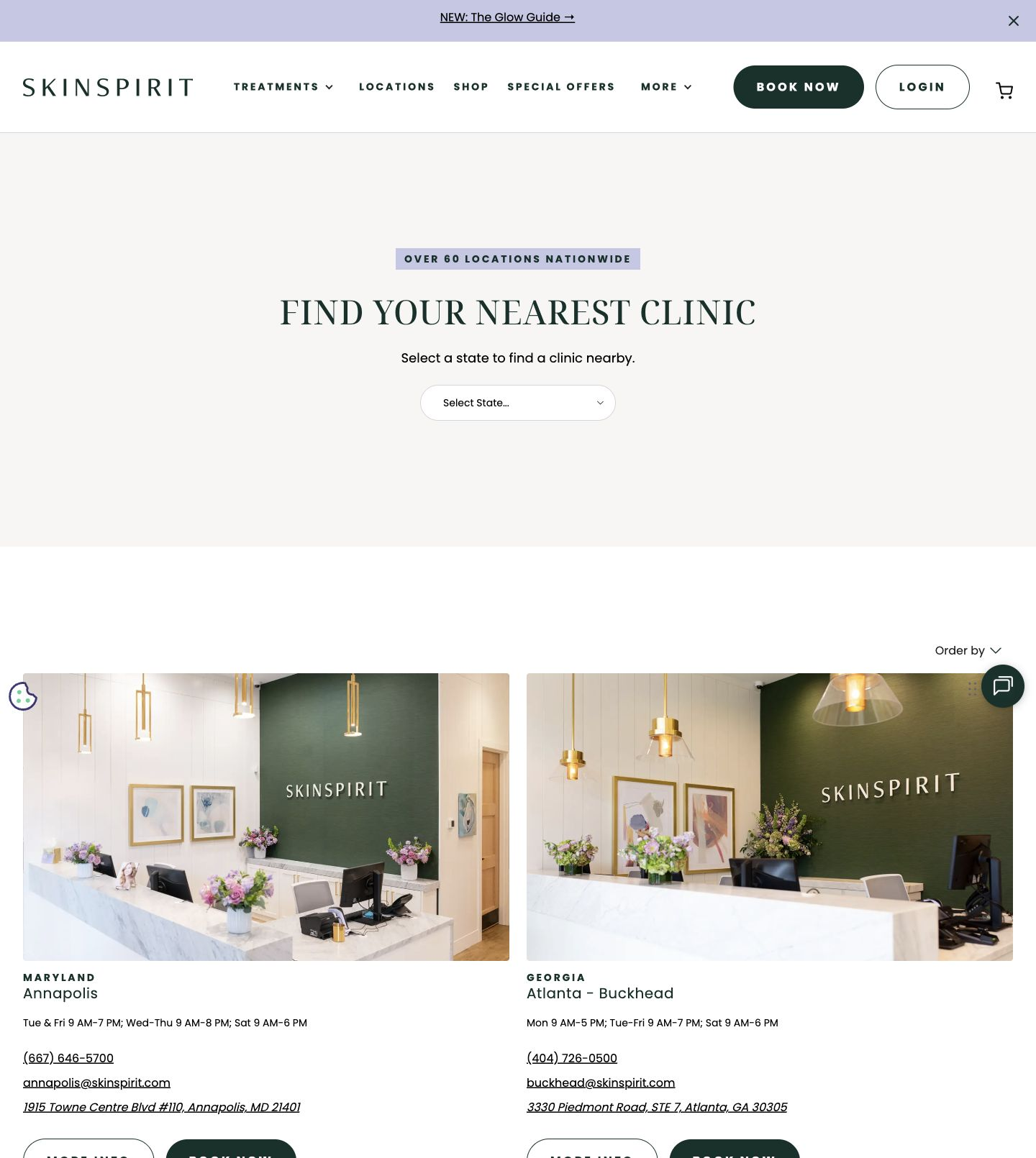 The location directory helps visitors find a clinic and compare practical local information.