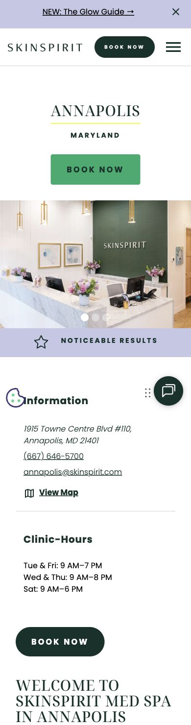 Clinic details and a direct booking route stay together on mobile.