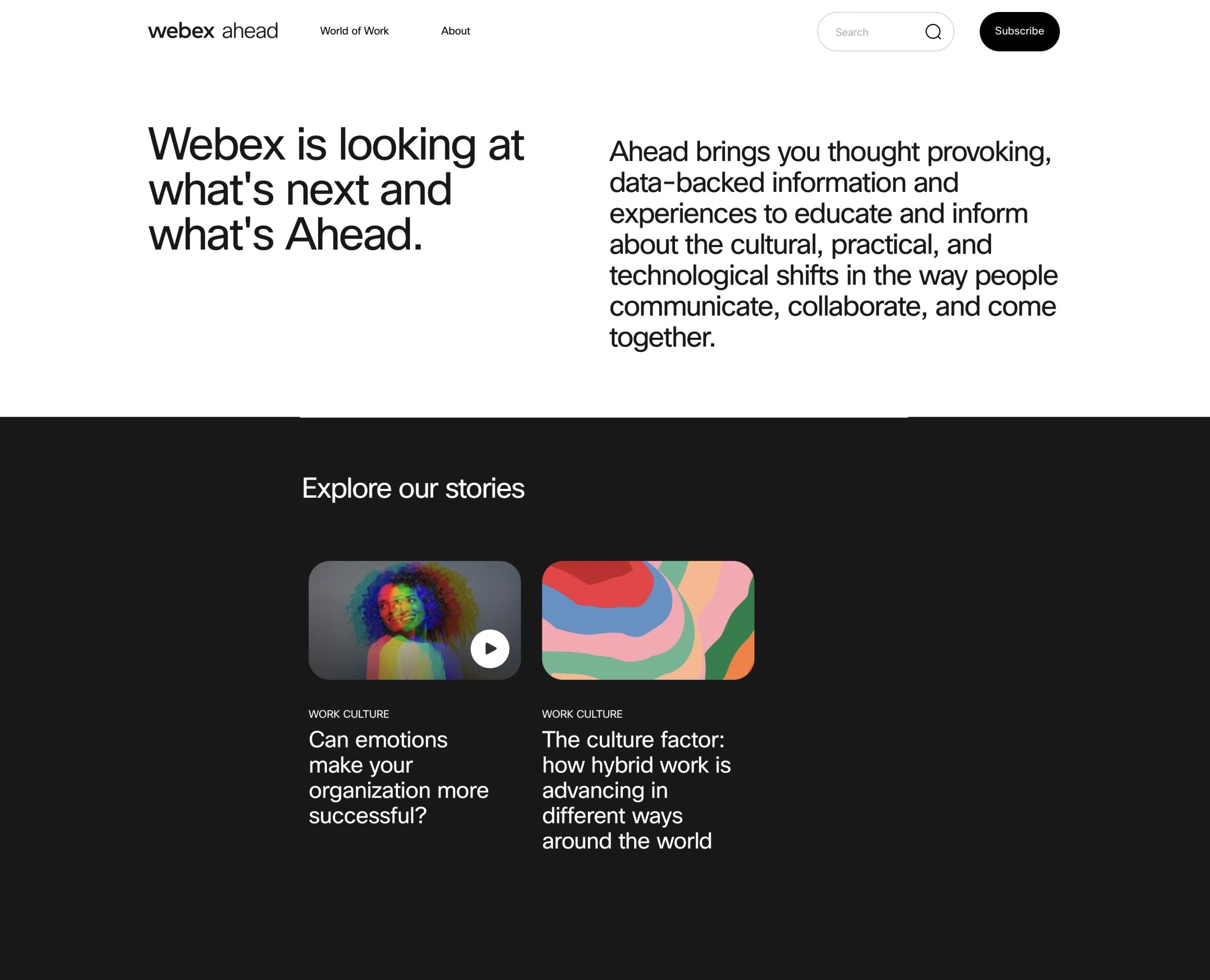 Webex Ahead website story discovery